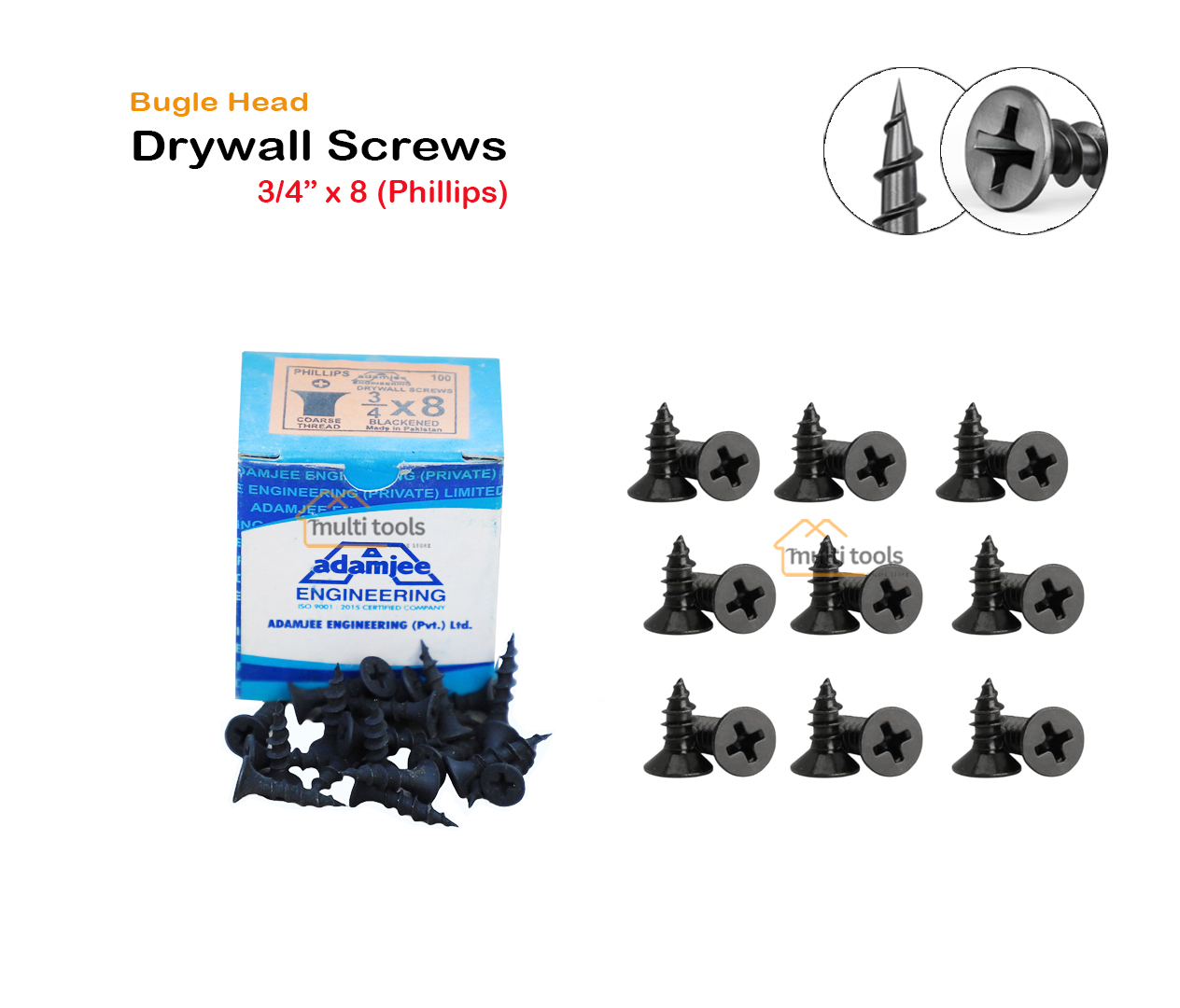 Bugle Head Drywall Screws 3/4 X 8 (Phillips)